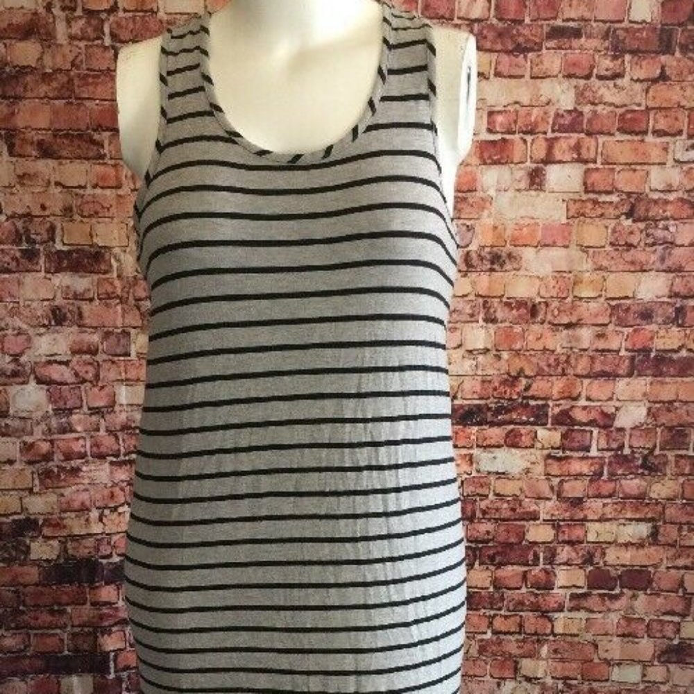 Blue Curl Gray Black Stripes Side Slit Maxi Dress
